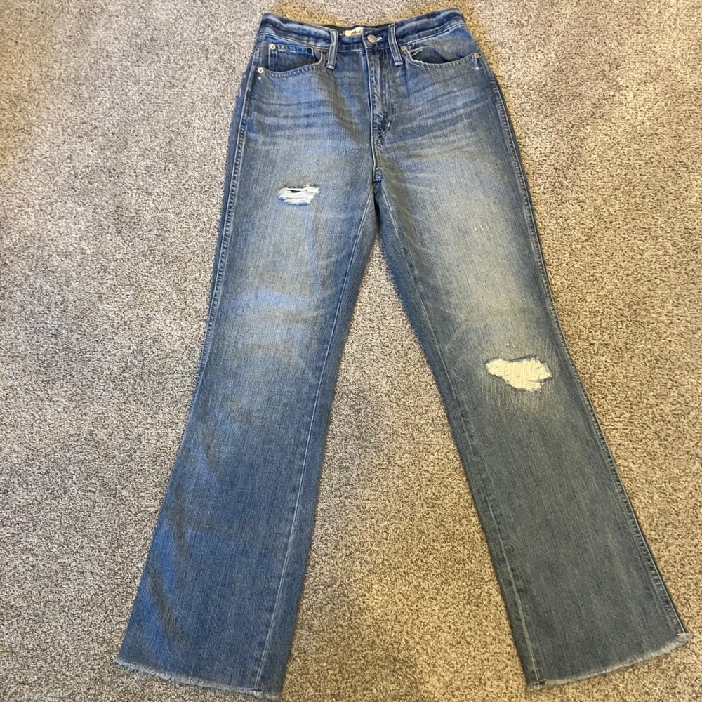Madewell Rigid Demi-Boot Crop Jeans High Rise Distressed Raw Hem Blue Size 26